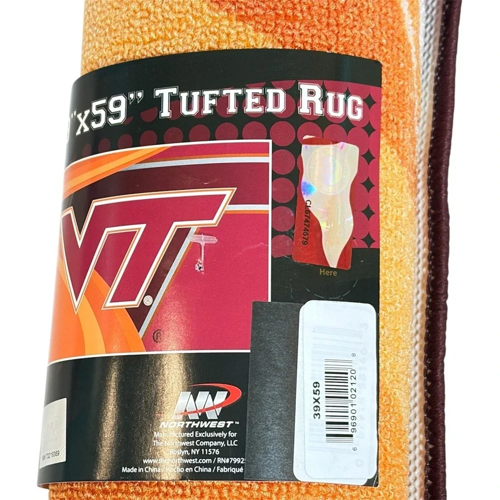 Northwest NCAA Virginia Tech Hokies Rug 39x59 Maroon Orange Fan Cave Decor Mat